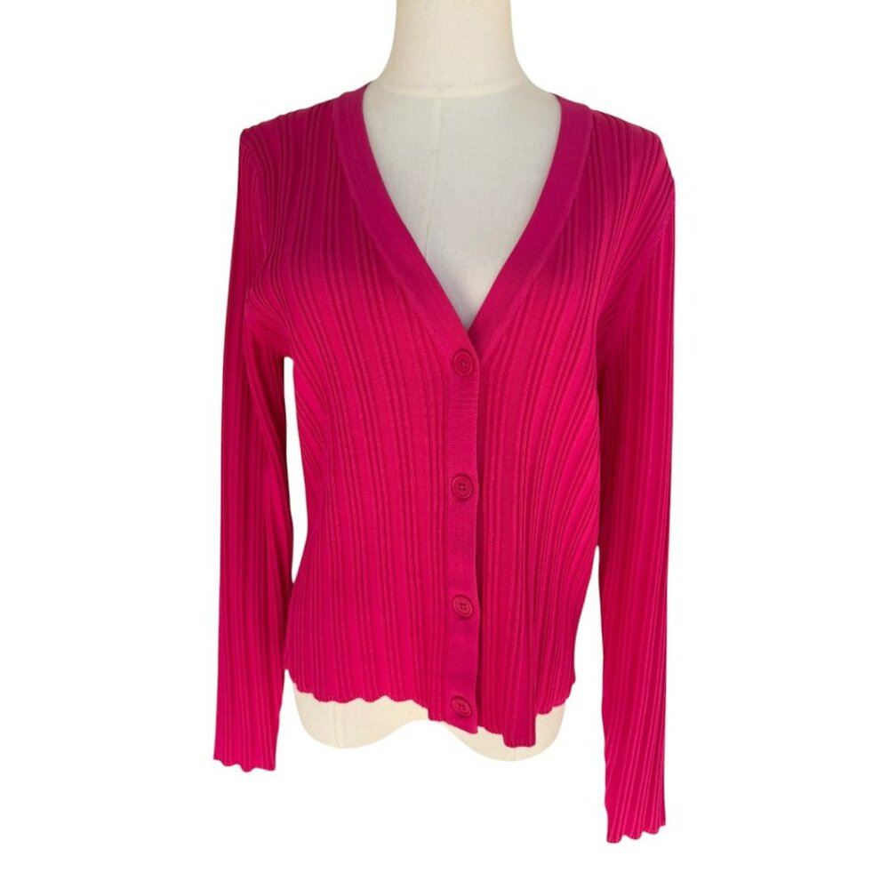 1.STATE Hot Pink Ribbed Button Front Cardigan Sweater Women’s XL – Long Sleeve